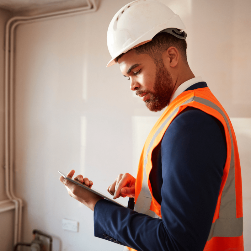 surveyor checking clip board