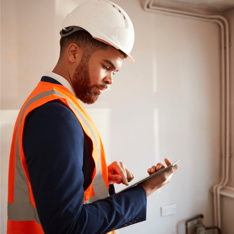engineer checking clip board